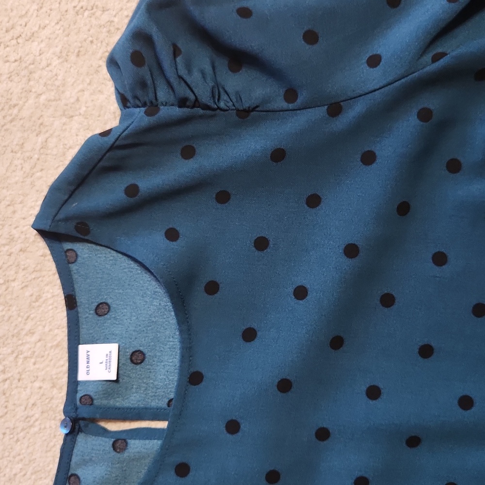 Old Navy Long Sleeve Teal and Black Polka dots Shift Dress - Large - Picture 2 of 8